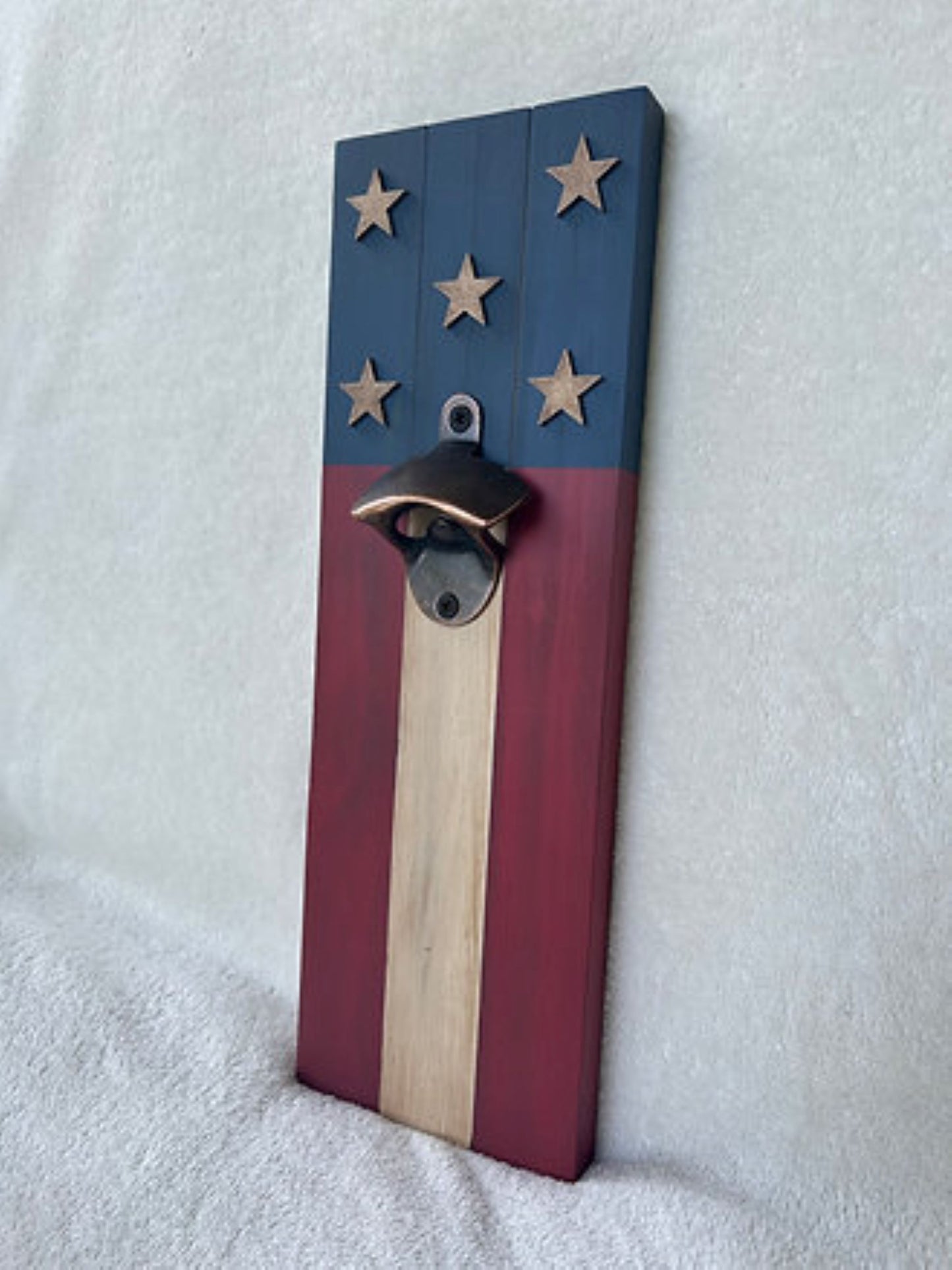 Rustic American Flag Bottle Opener w/ Magnetic Catch