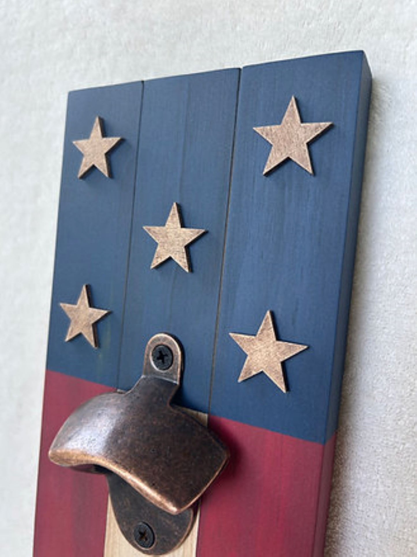 Rustic American Flag Bottle Opener w/ Magnetic Catch